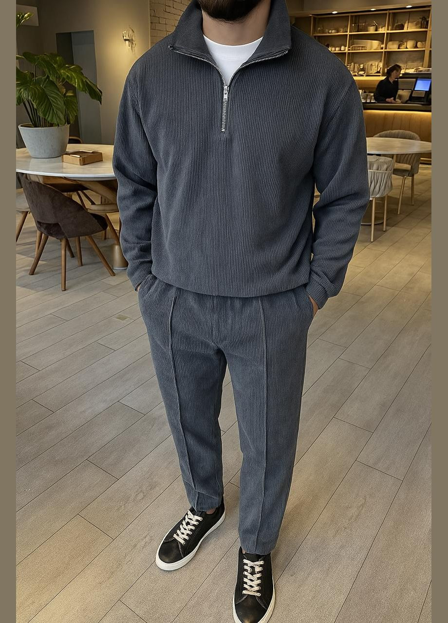 Графитовый демисезонный костюм мужской вельвет на змейке No Brand Костюм