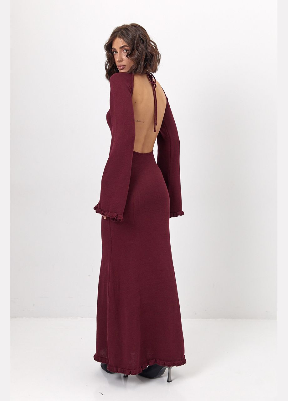 Бордовое вязаное платье макси с вырезом на спине Lurex