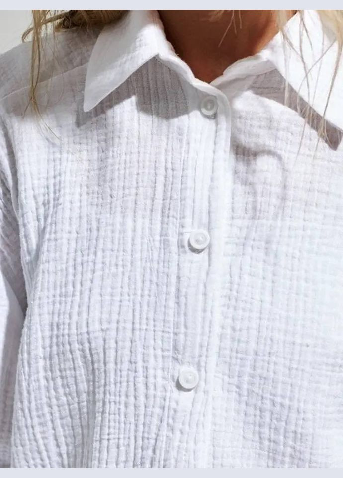 Белая кэжуал рубашка однотонная Adelante с длинным рукавом