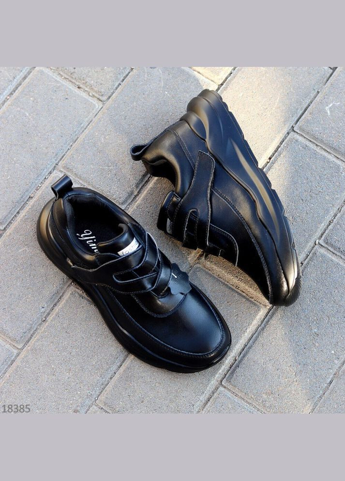 Черные кожаные женские кроссовки, кроссовки на липучках Yimeili Mystery чёрные демисезоны (300859336)