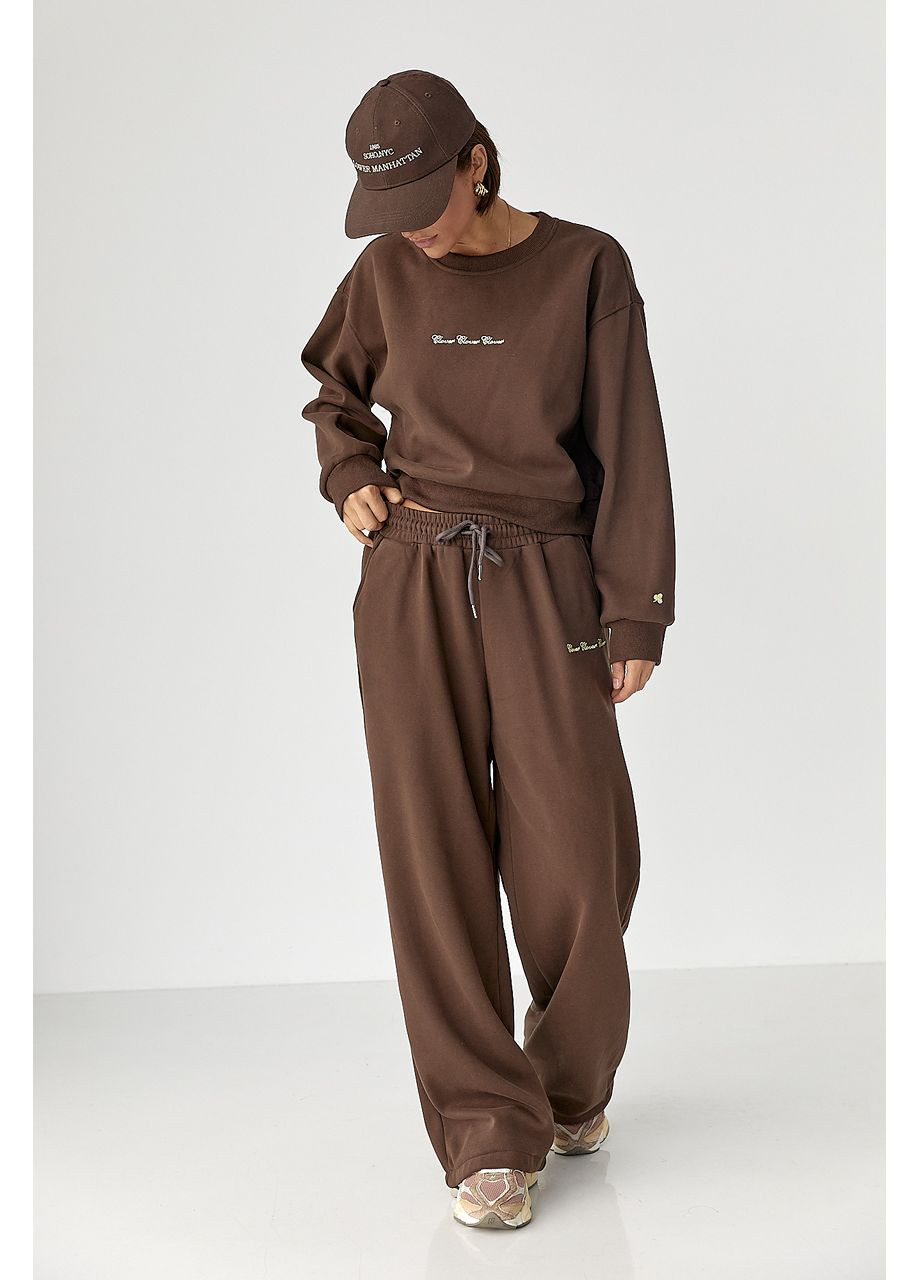 Спортивний костюм з плюшевим начосом з коротким світшотом та брюками палаццо Lurex (361432576)