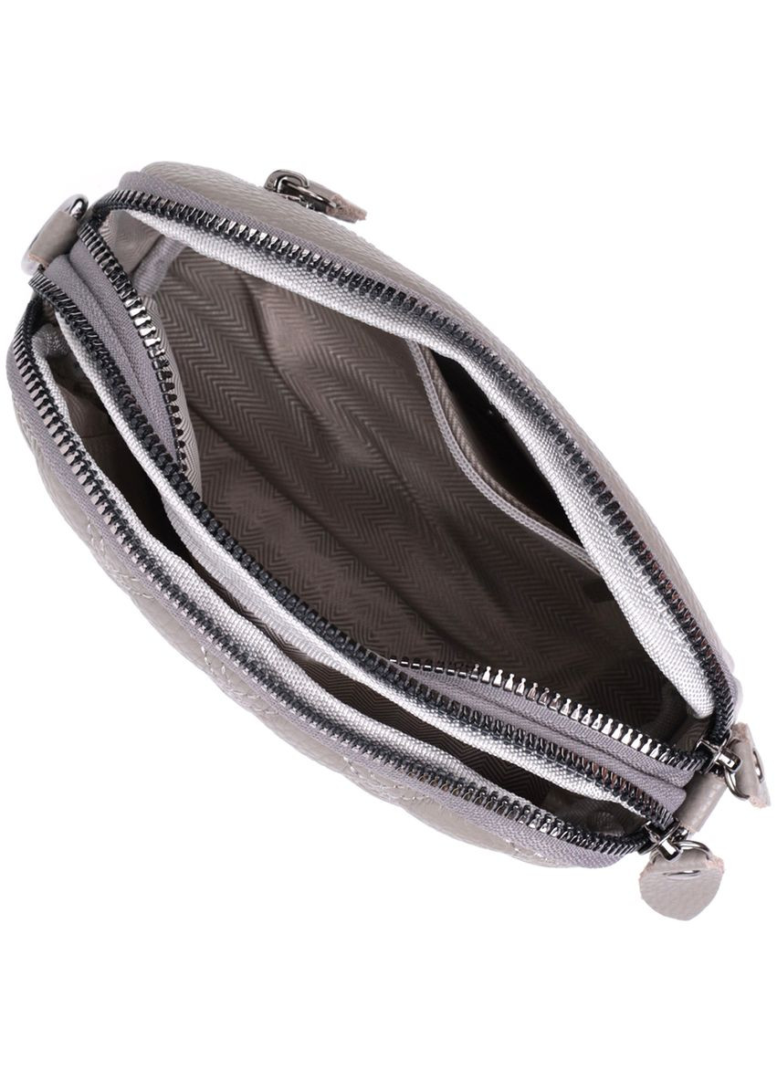 Зручна сумка жіноча прошита ромбами на лицьовій стороні з натуральної шкіри сірий 19,5х12,5х7 см 22810 Vintage (329197968)