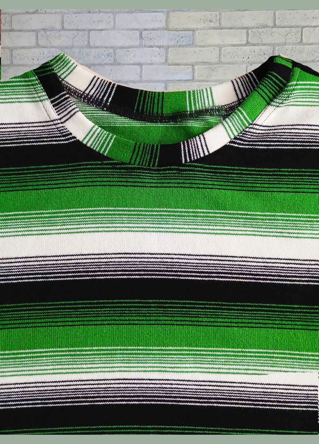 Комбінована сукня жіноча супер батал великого розміру з довгим рукавом, зимовий теплий акрил з поясом, в широку смужку No Brand