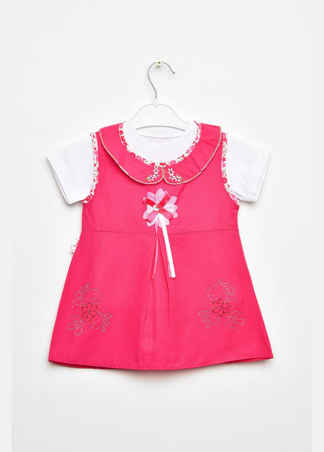 Летний сарафан+футболка детские для девочки малинового цвета Let's Shop с рисунком