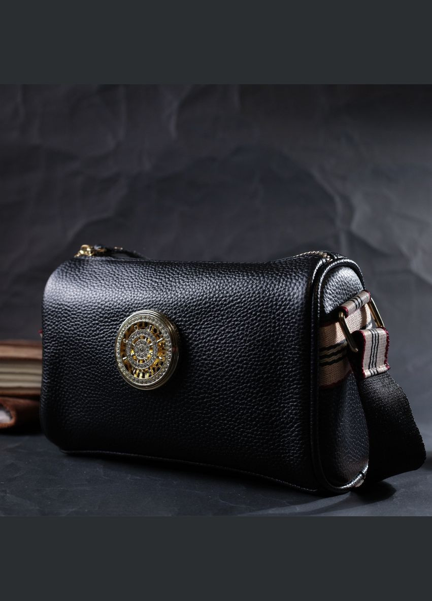 Сумка жіноча через плече з шкіряною прикрасою 22262 Чорний Vintage (302008801)