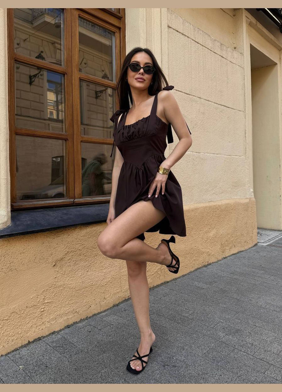 Коричнева повсякденний, вечірня, кежуал жіноча сукня кльош FINO Mode однотонна