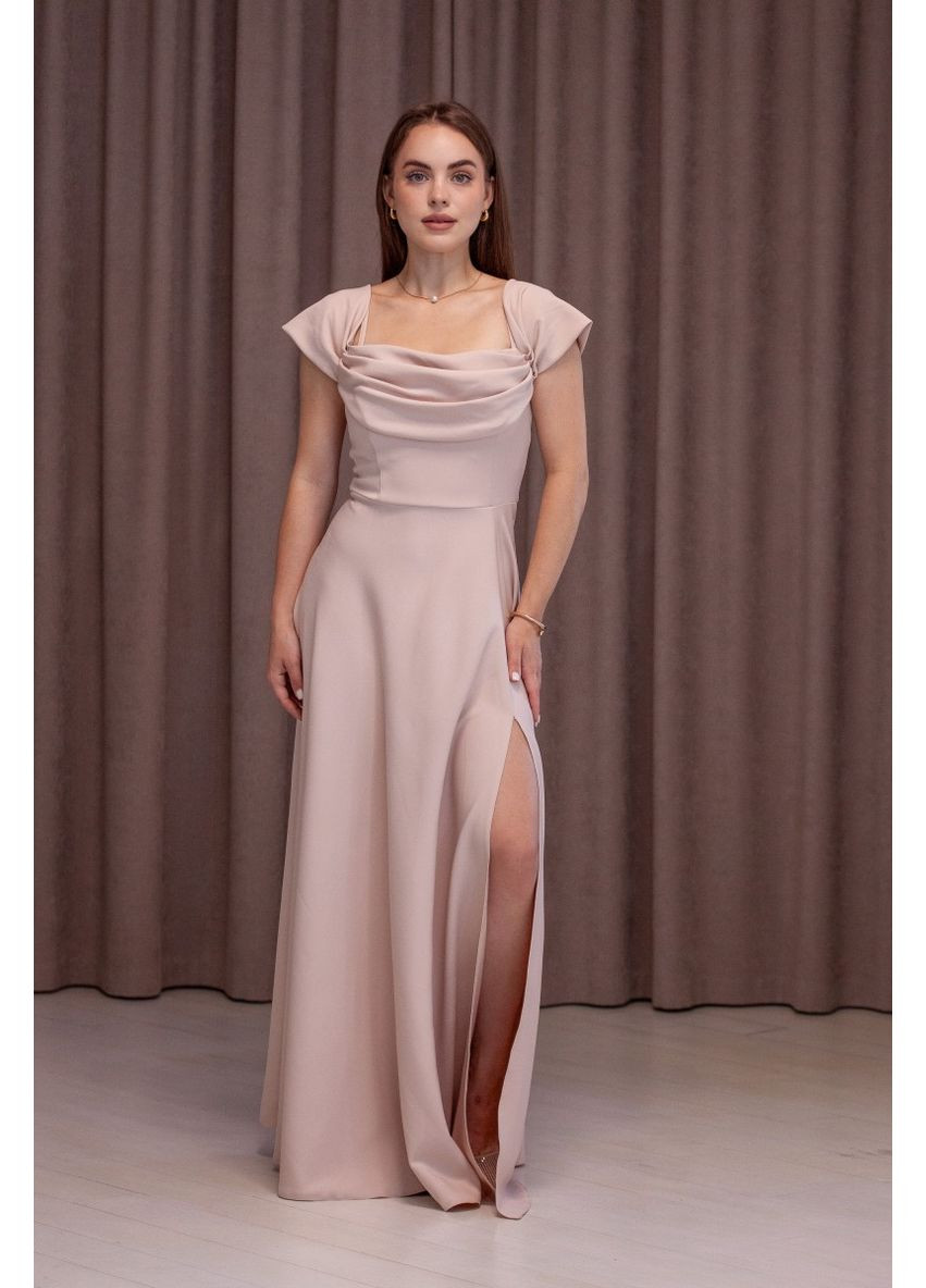 Бежева вечірня плаття а-силует First Woman однотонна