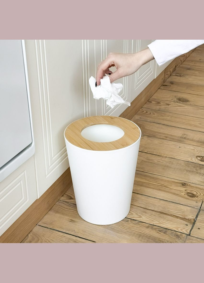Відро для сміття MVM MY HOME Scandinavia 9 л Білий/дерево (BIN-20 9L WHITE/WOOD) МВМ (365280794)