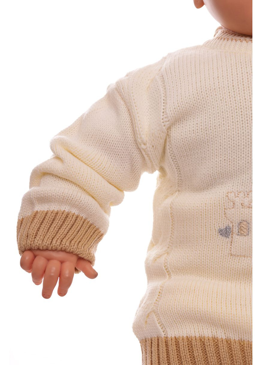 Бежевый зимний костюм с длинным рукавом вязаный с кисой бежевый 68 см (28435) BABYKROHA