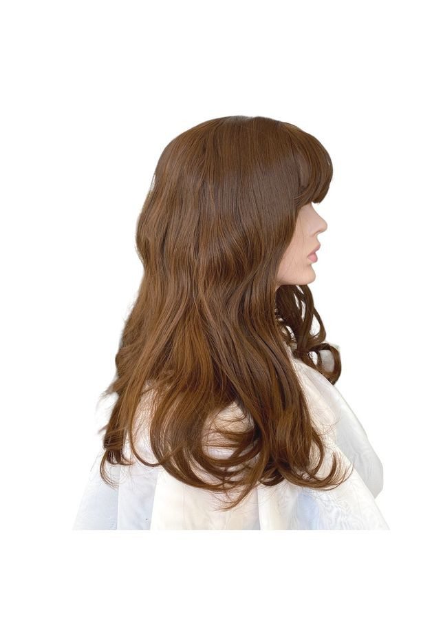 Перука жіноча середньої довжини хвиляста русява з проділом і чубчиком No Brand 7579 (298935724)