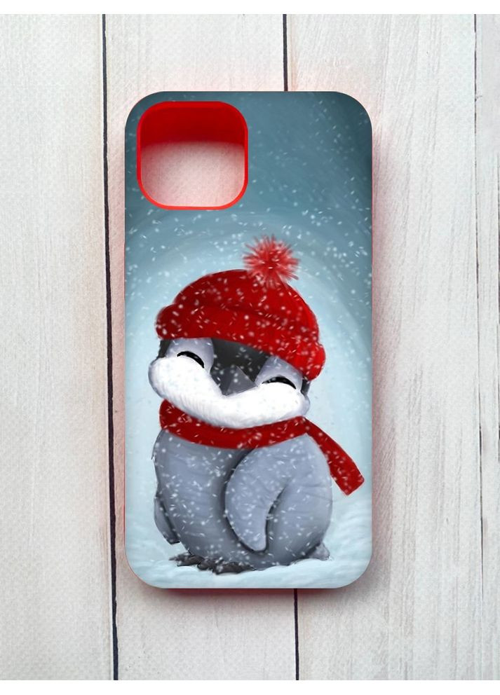 Матовый чехол с красными боками на iPhone 15 Пингвинёнок в шапочке (принт 157) Creative (355409073)