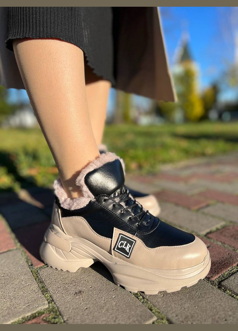 Кроссовки женские на меху (1491) No Brand бежевые зима (313293334)