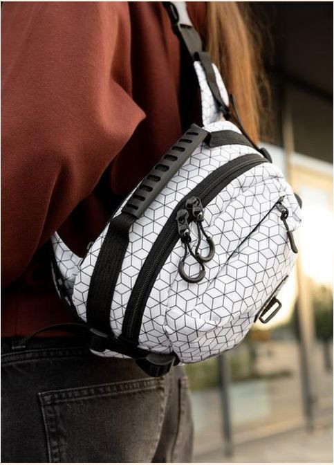 Сумка на пояс через плечо женская текстильная Черно-белый 35688 Sambag (334673960)
