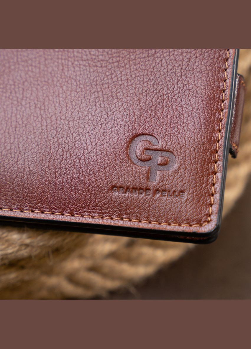 Кожаное портмоне мужское горизонтальное Amico на магните на два отделения 11322 Коньячное Grande Pelle (306882207)