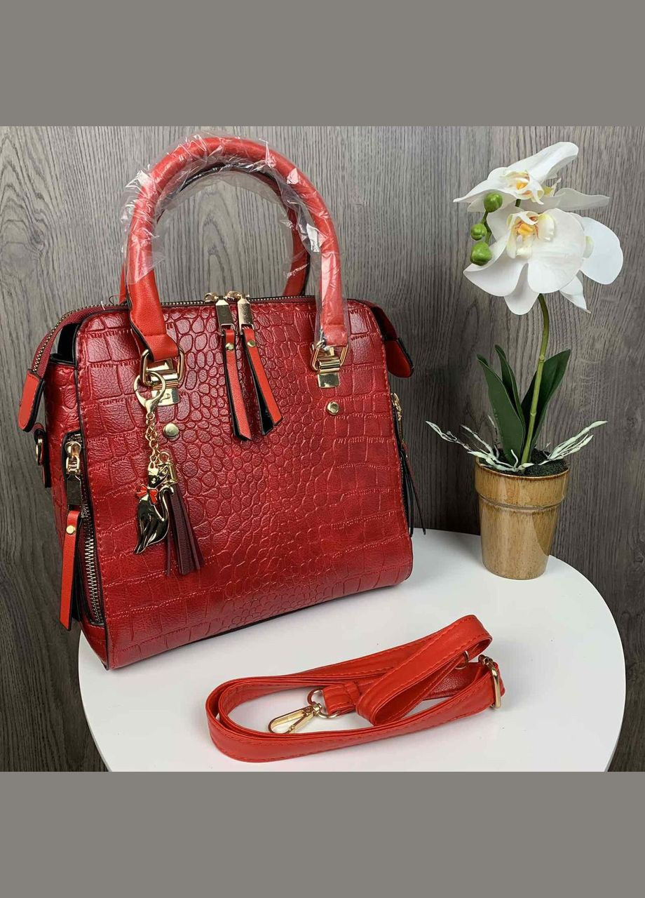 Модна жіноча сумка через плече з брелоком, сумочка під рептилію екошкіра зміїна (BRT) Brettani (336552245)