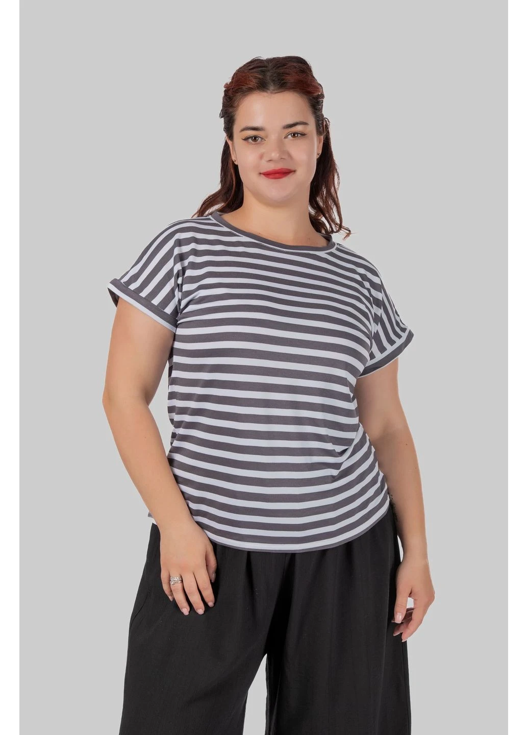 Жіноча віскозна футболка plus size у смужку з коротким рукавом TILDA ( ) TinDay - (396311515)