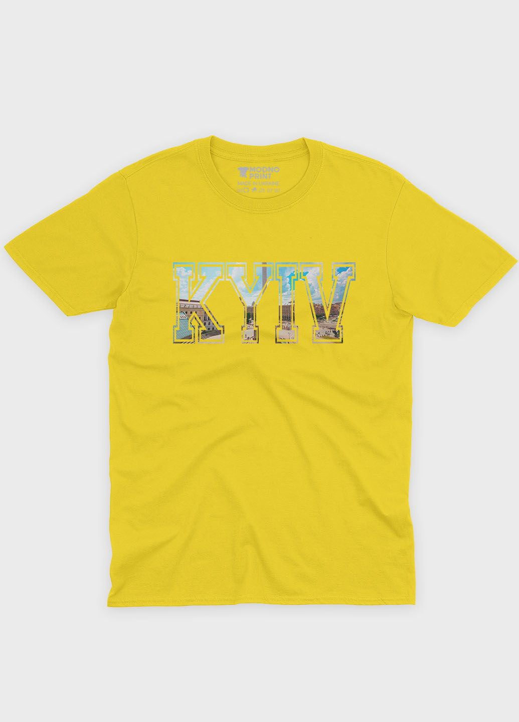 Жовта літня жіноча футболка odno з патріотичним принтом київ m (ts001-3-sun-005-1-067-f) Modno