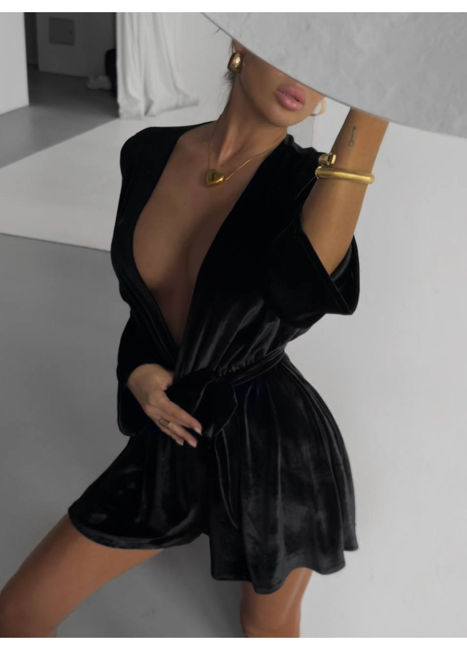 Комбінезон оксамитовий — ЗАМІРИ В ОПИСІ Vione комбінезон-шорти однотонний чорний повсякденний