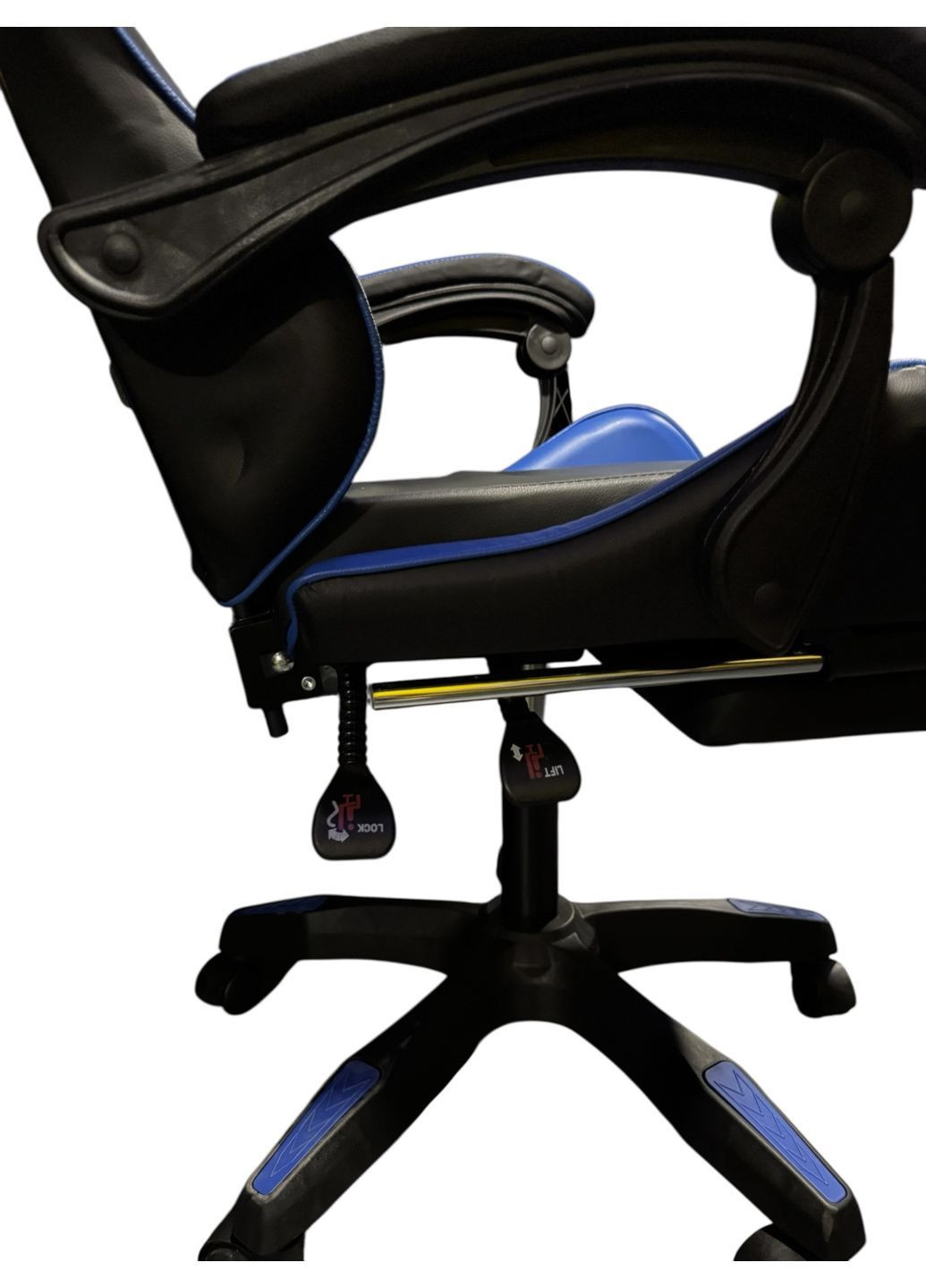 Геймерське крісло Primaveo з ергономічними подушками та висувною підставкою для ніг, Чорний/Синій No Brand (368468381)