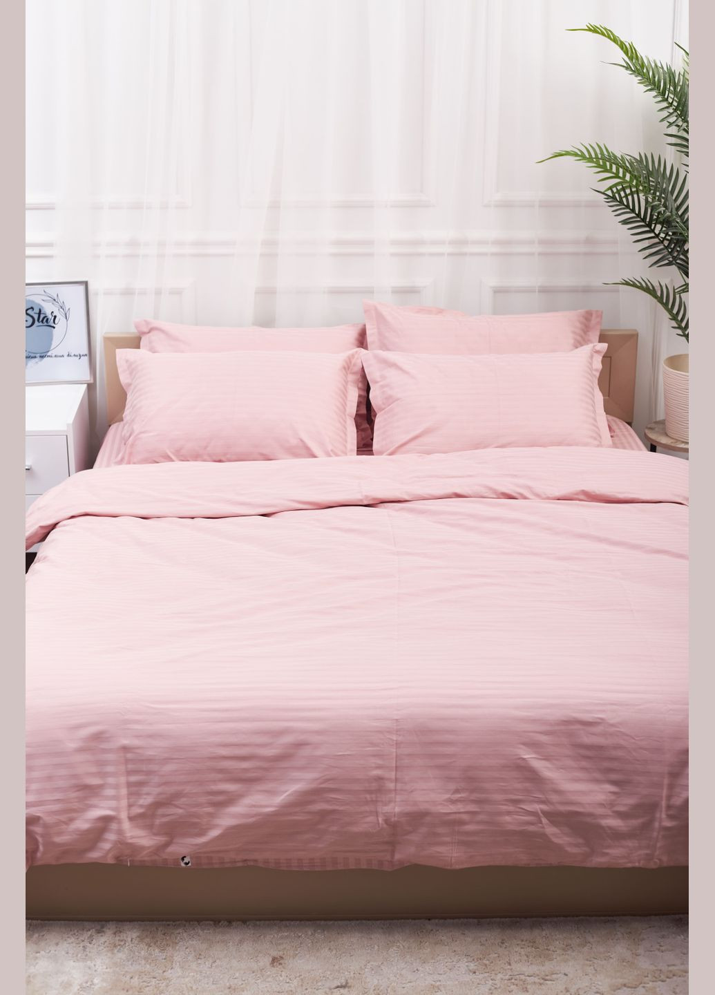 Комплект постельного белья Satin Stripe семейный 160х220х2 наволочки 4х70х70 (MS-820003639) Moon&Star stripe pink (288043702)