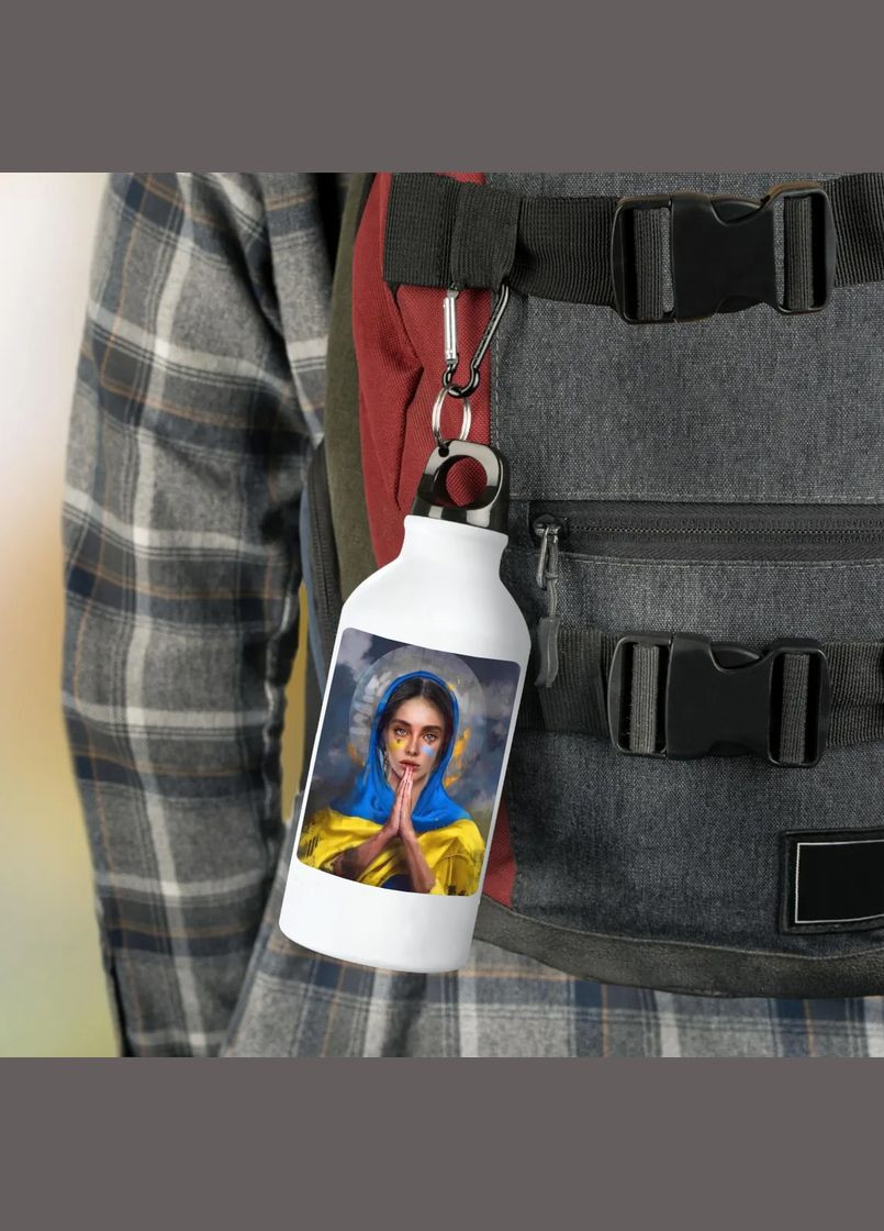 Фляга (пляшка) для води з карабіном Патріотична (Туристична, Для кемпінгу, Для спорту) #13 500 мл Білий No Brand (323639264)