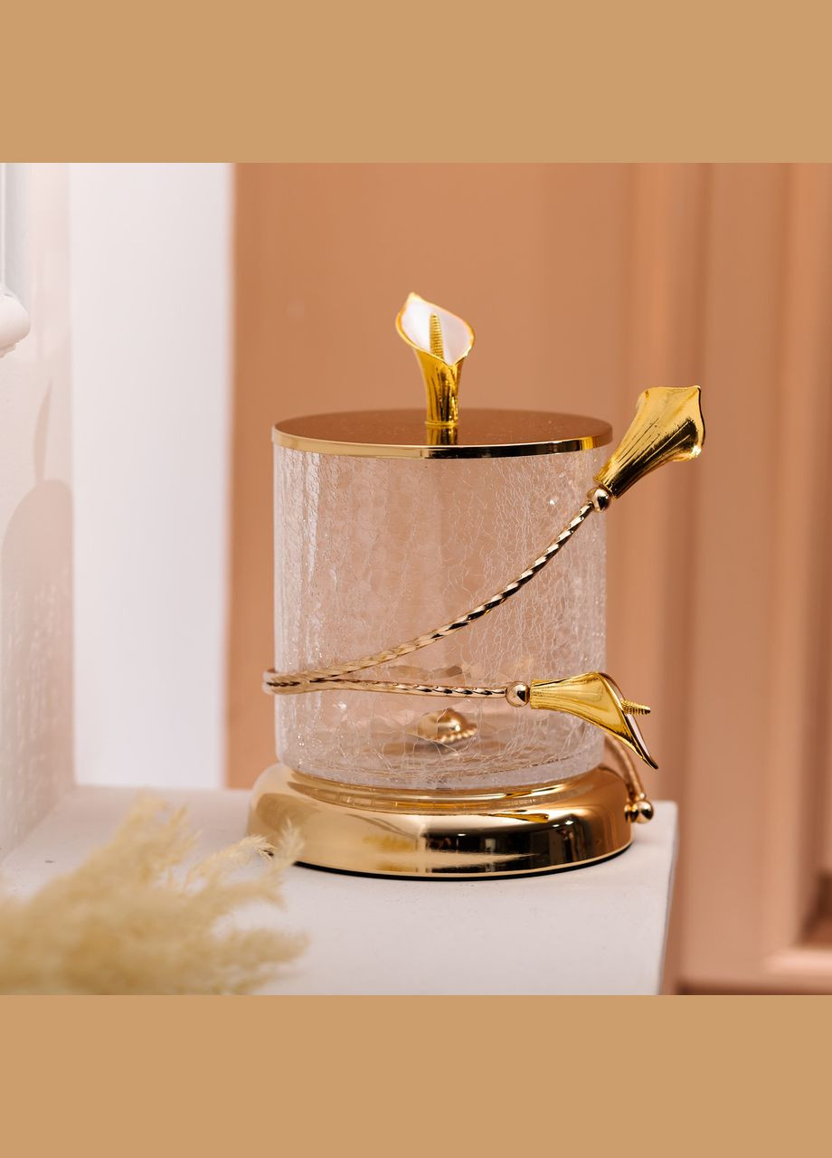 Цукерниця скляна 14×20 см з квітковим металевим декором цукерниця з кришкою HP-7-7 No Brand (353503424)