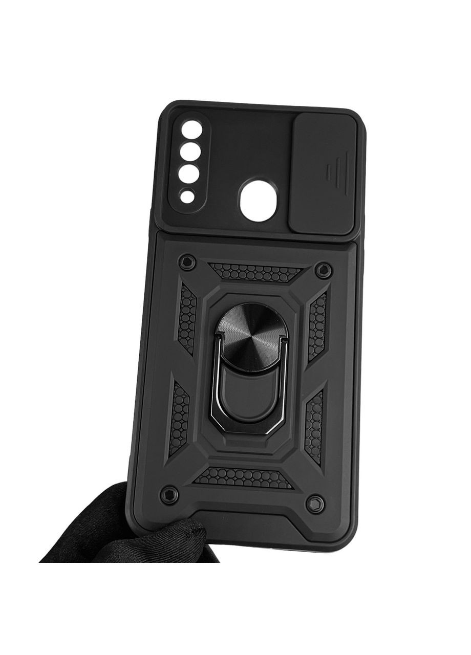 Чехол для Galaxy A20S (SM-A207F) бронированный с кольцом со шторкой на самсунг а20с чёрный rg1 Samsung (366018962)
