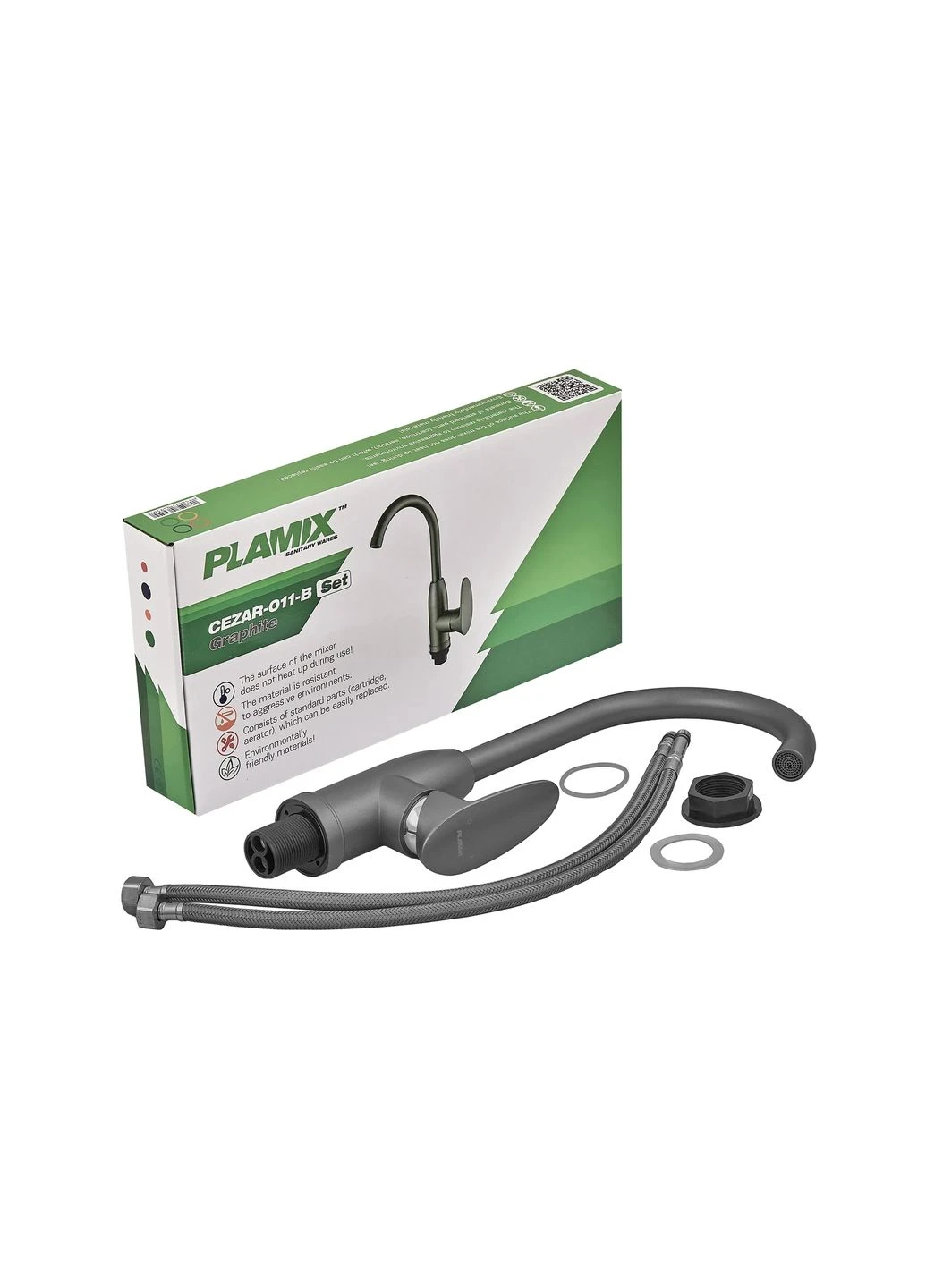 Змішувач для кухні CEZAR- SET GRAPHITE (з підведенням) (Колір графіт) (PM0695) PLAMIX 011-B (402797387)