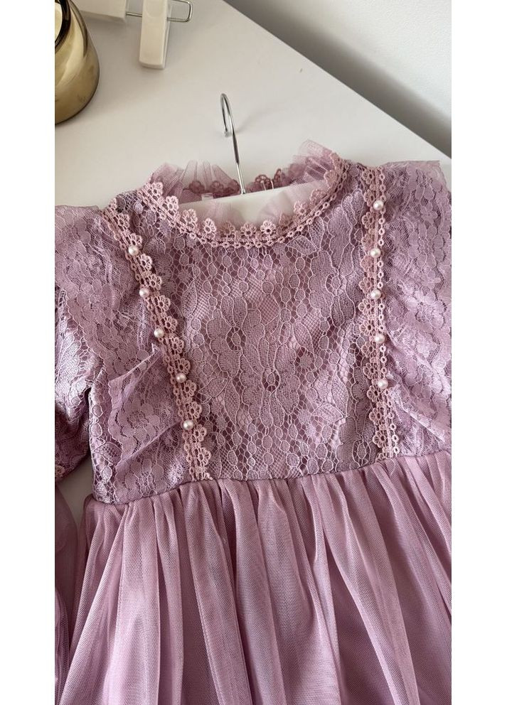 Комбинированное нежное платье для девочки цвет фиолетовый 10996 No Brand (372564053)