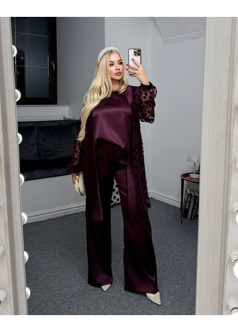 Женский костюм-тройка: майка, брюки палаццо и накидка в горошек. MonCher (369556673)