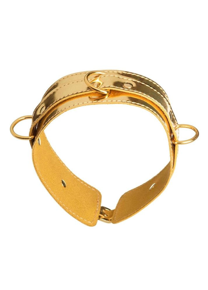 Нашийник БДСМ DS Fetish з трьома кільцями лакований, золото No Brand (356512067)