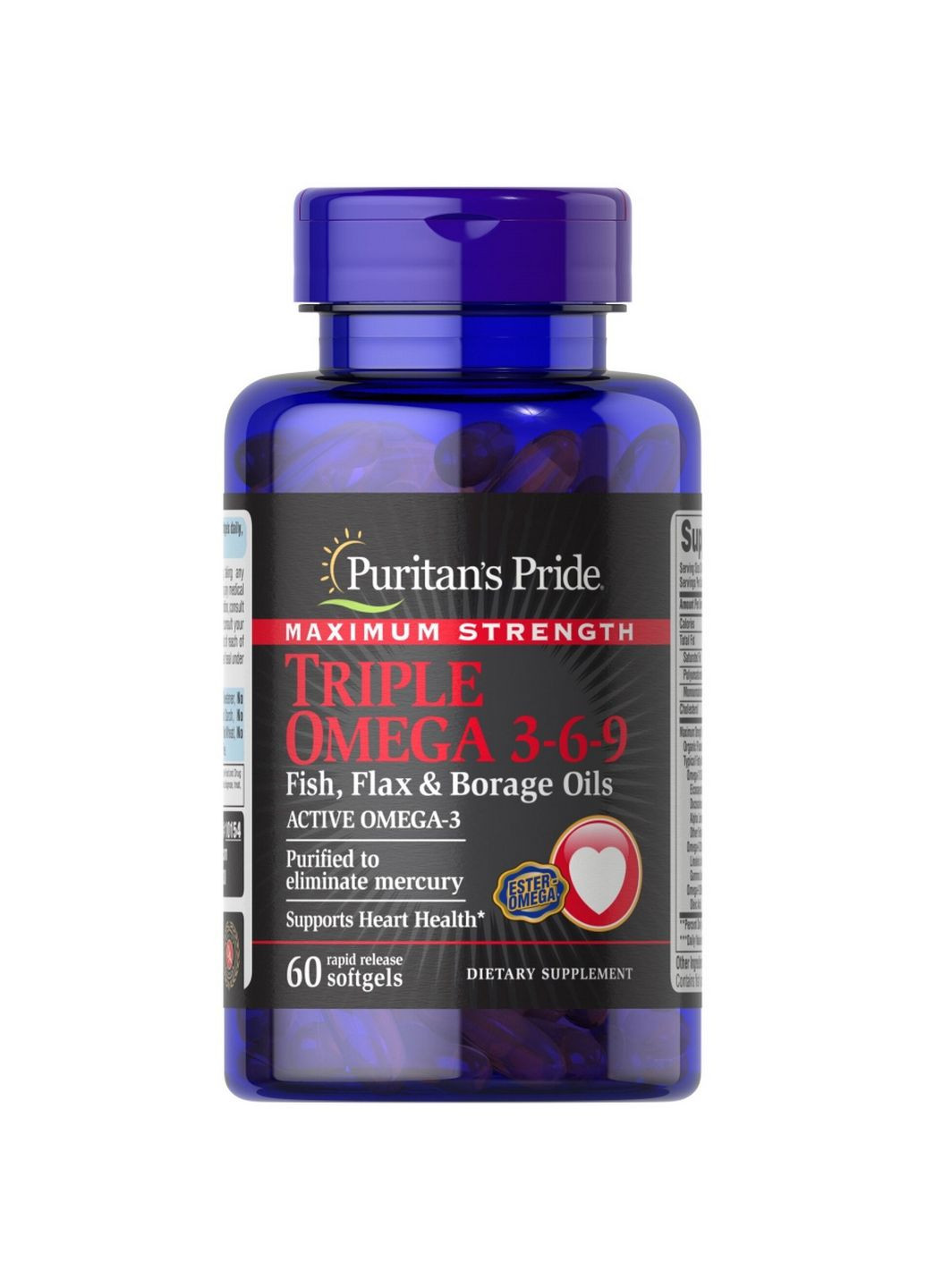 Жирные кислоты Triple Omega 3-6-9 Fish, Flax & Borage Oils Maximum Strength, 60 капсул Puritans Pride (293480796)