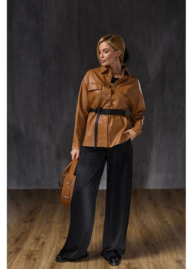 Сорочка-жакет з екошкіри 2203 Кемел Triko Bakh (368650792)