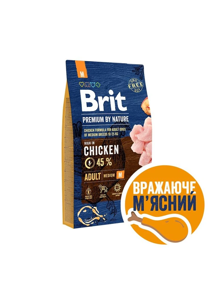Корм сухий Dog Adult M для дорослих собак середніх порід вагою 10-25 кг з куркою 8 кг Brit Premium (362701363)