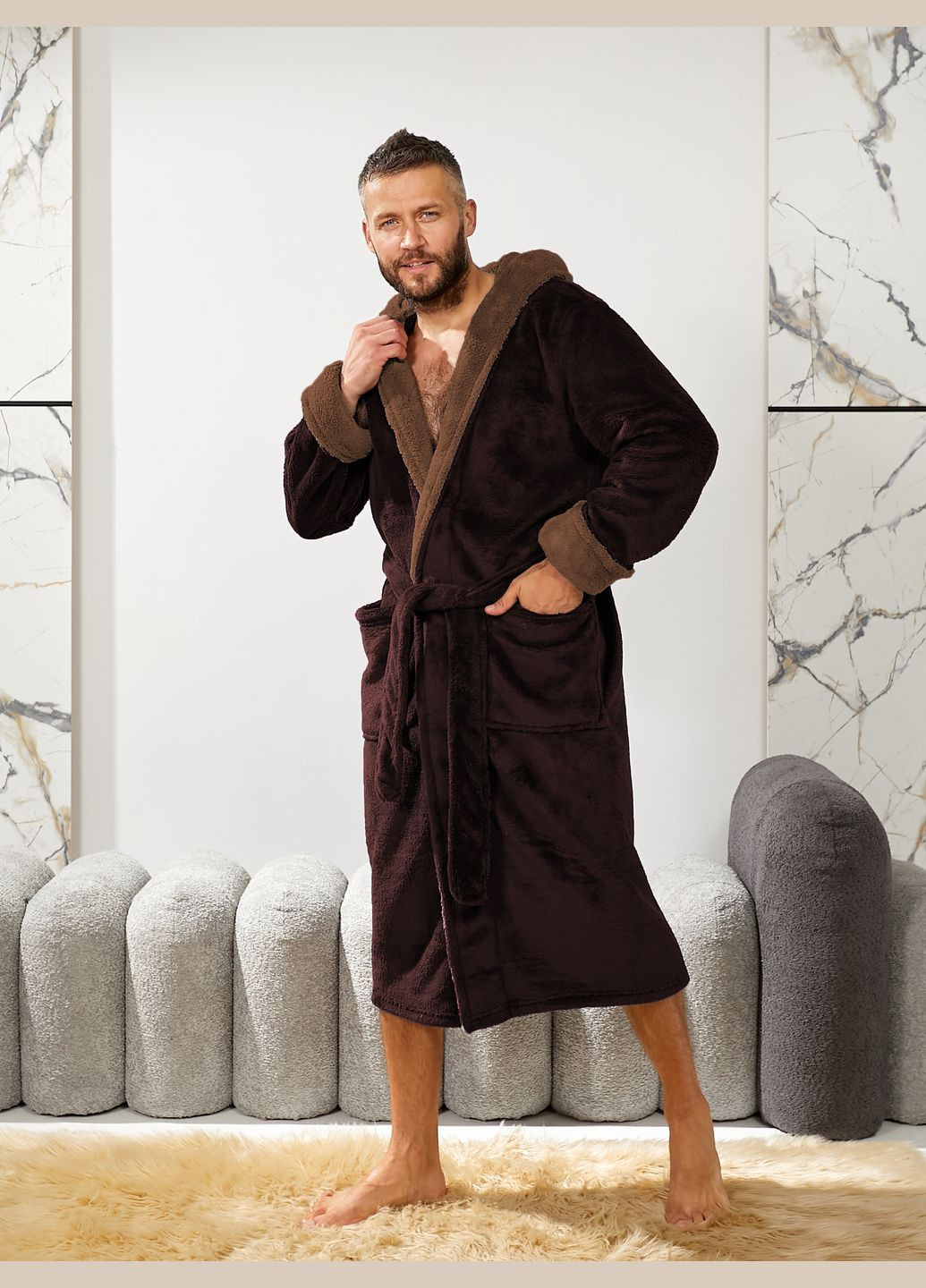 Мужской махровый халат с поясом и капюшоном Slazer Tailer (302906670)