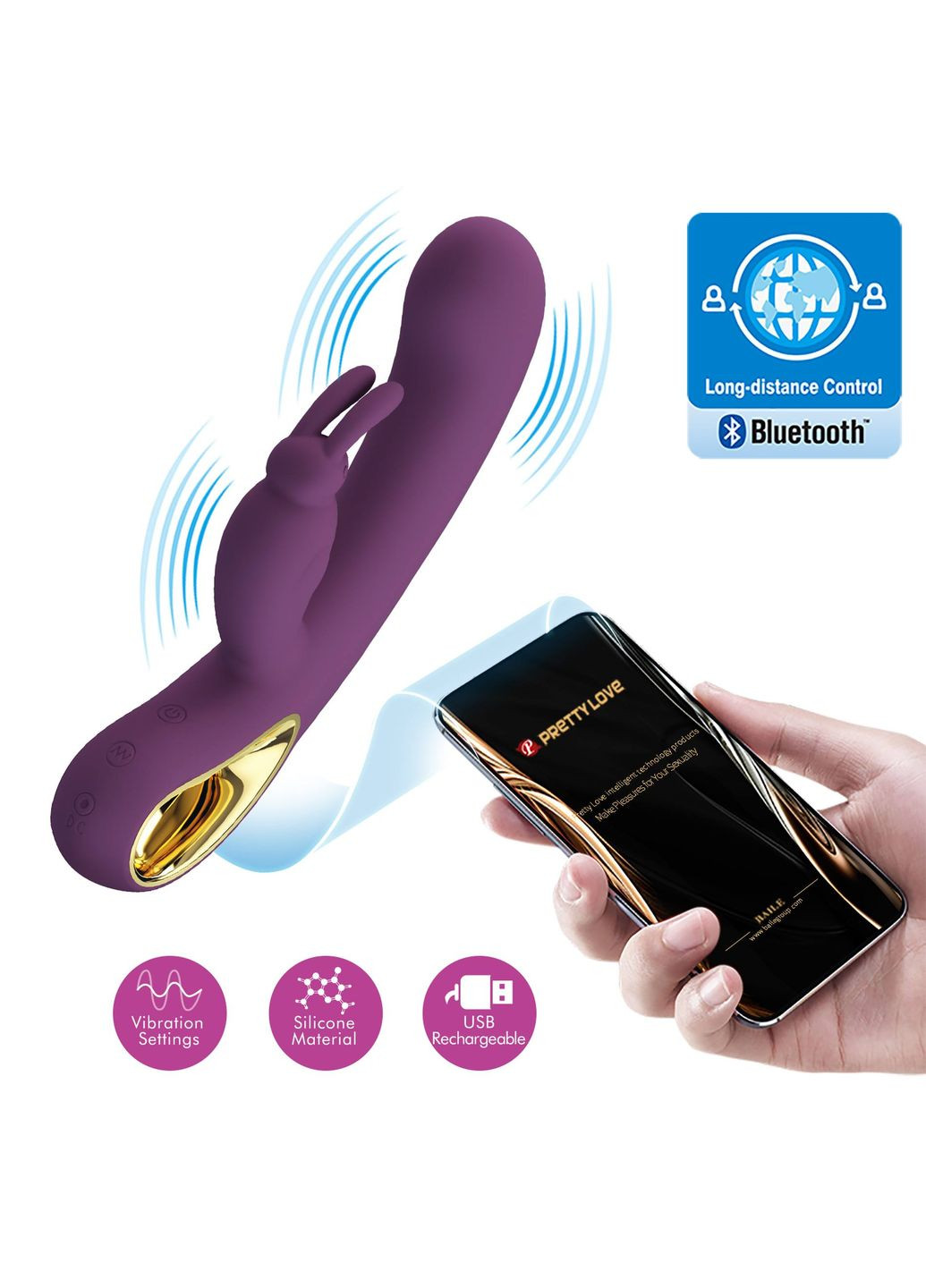 Вибратор-кролик Liam с управлением с приложения,, 21 х 3.9 см Pretty Love (361670471)
