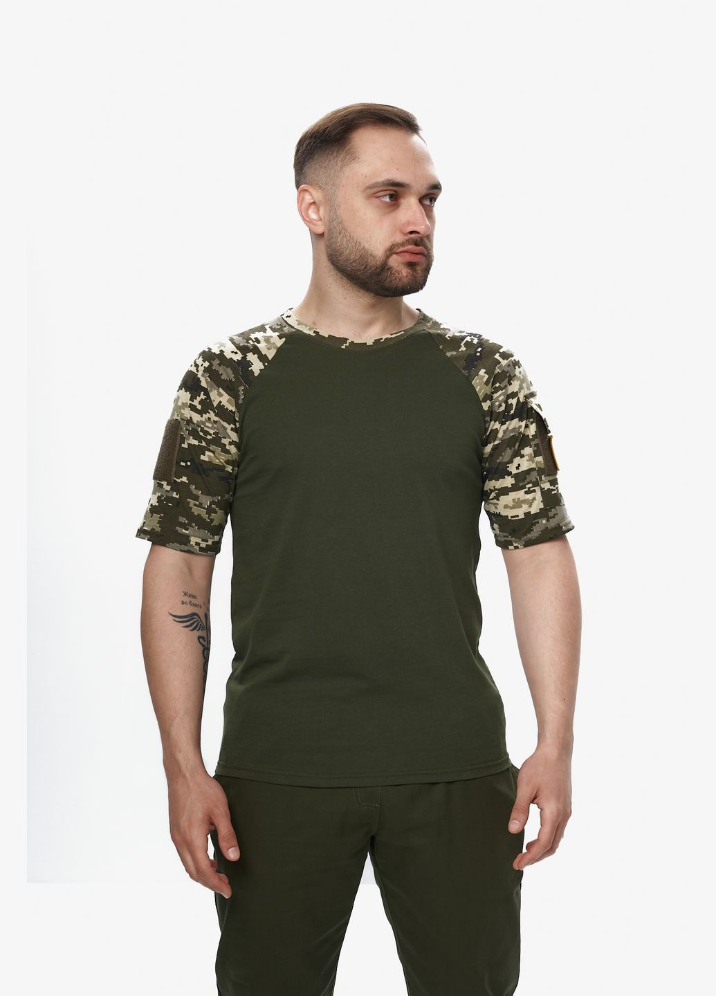 Футболка мужская тактическая с коротким рукавом "Sleeve" хаки пиксель милитари футболка камуфляж хлопок Intruder (341525262)