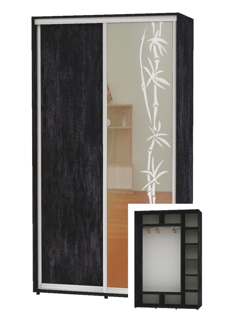 Шафа-купе дводверна 150*60*240 Бетон темний ДСП/Дзеркало з піскострумним малюнком Алекса (360477916)