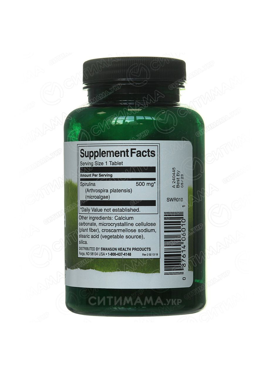 Спіруліна, Spirulina,, 500 мг, 180 таблеток Swanson (366733746)