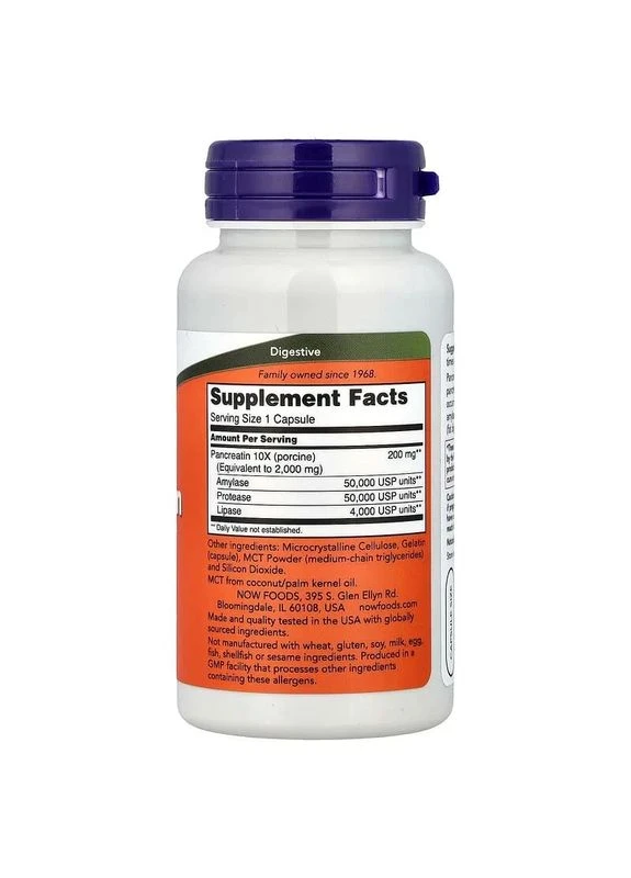 Панкреатин (Pancreatin 10X) 200 мг 100 капсул Now Foods (361115941)