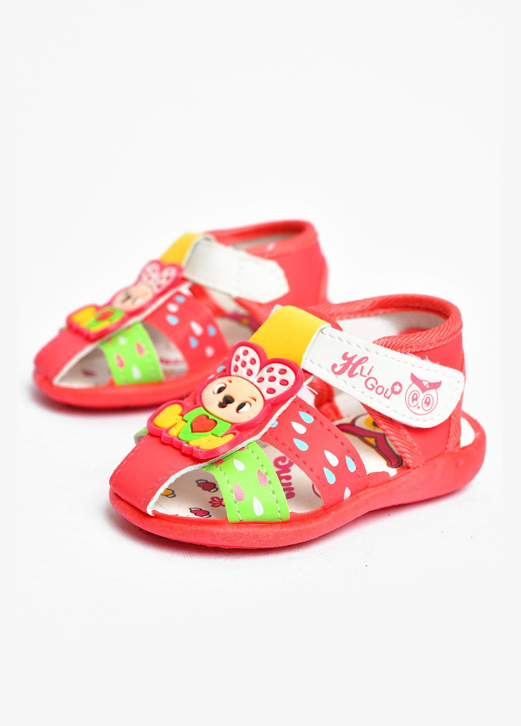 Коралловые джинсовые сандали детские кораллового цвета Let's Shop на липучке