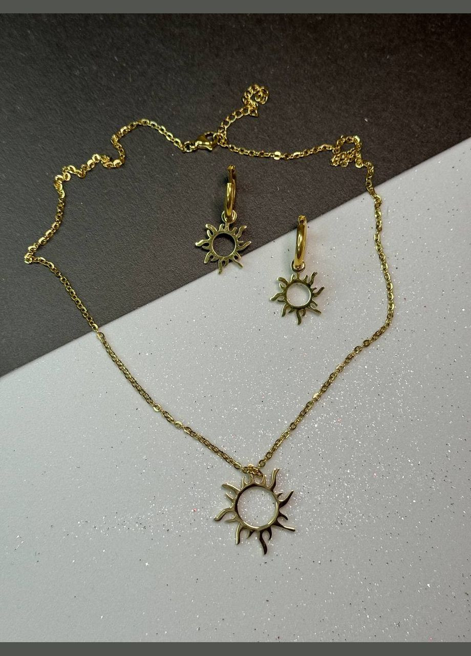 Жіночий комплект прикрас сережки та ланцюжок золотистого кольору декор сонце Xuping Jewelry (358204313)
