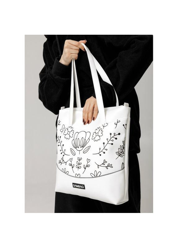 Сумка Shoper NOVA біла з принтом "Bloom" Sambag (329692817)