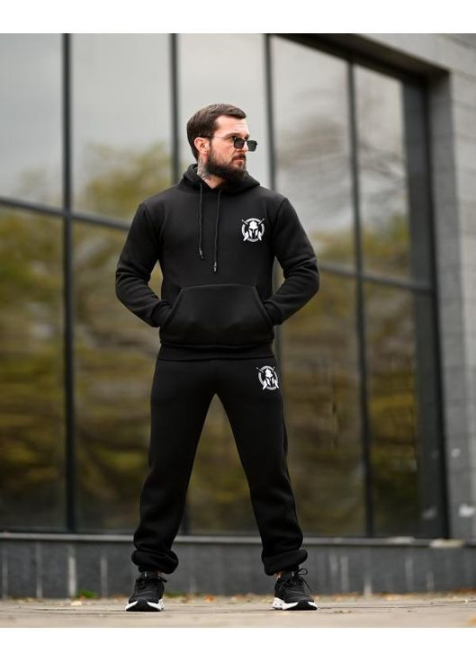 Тактичний чоловічий зимовий костюм на флісі з принтом чорний No Brand