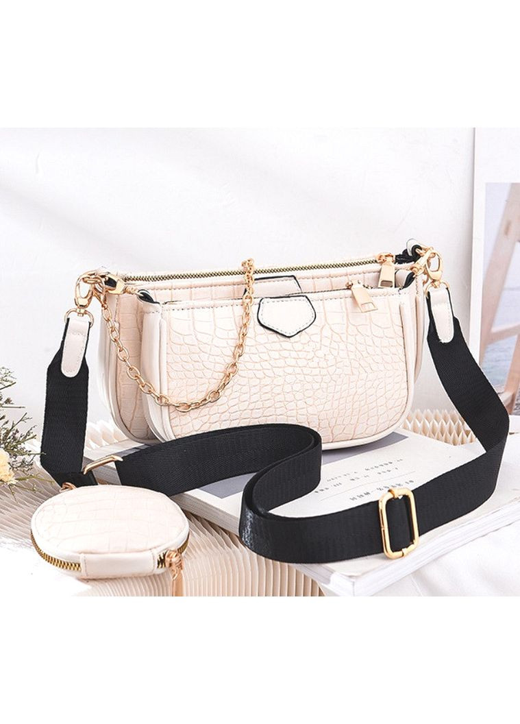 Жіноча міні сумочка клатч з екошкіри рептилія біла з ланцюжком і ключницею брелок ProDobro (363260209)