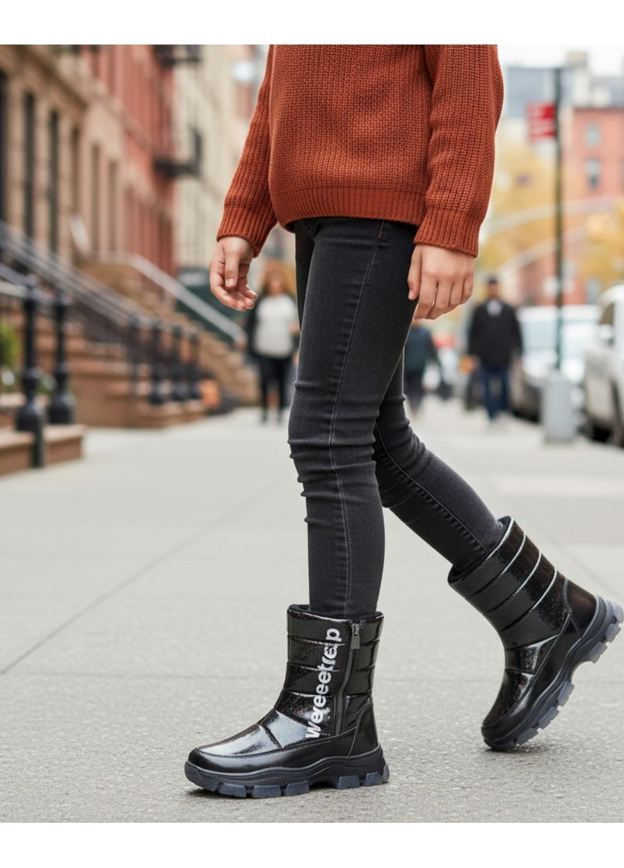 Черные зимние дутики на овчине, зимние ботинки для девочки подростка вистеп Weestep на молнии