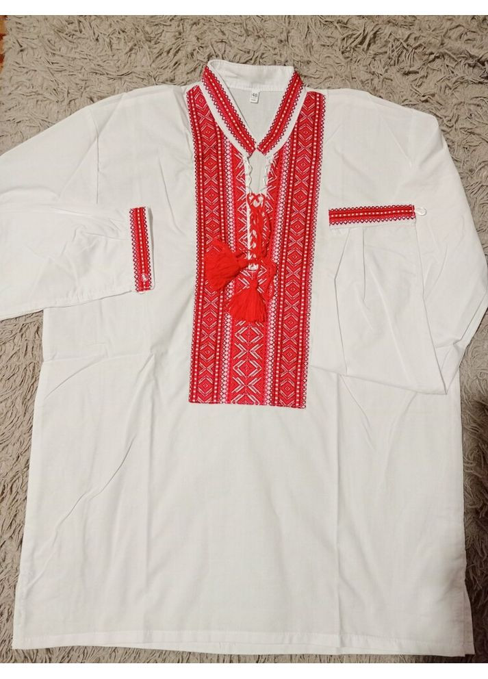 Белая рубашка мужская вышиванка с длинным рукавом узор украинская символика прямой поплин (361149517)