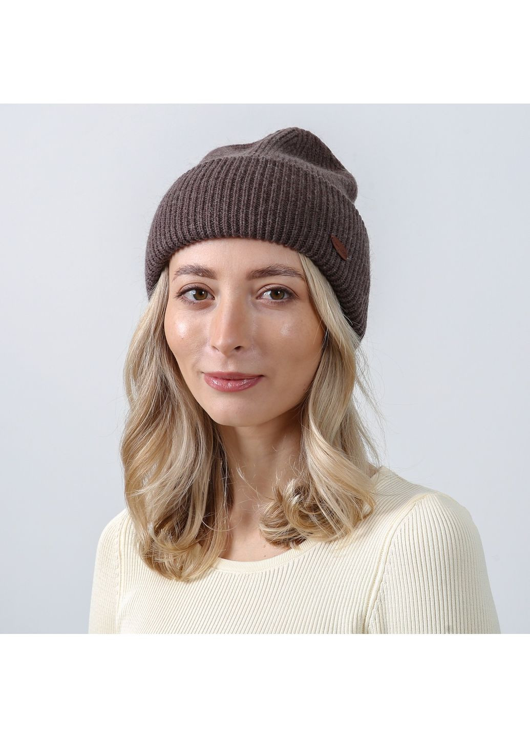 Шапка бини женская шерсть коричневая GEORGE LuckyLOOK 019-515 (367831464)