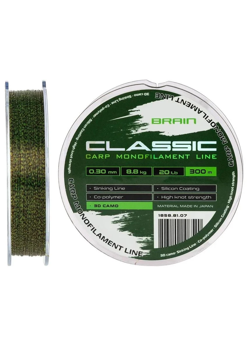 Леска Classic Carp Line 300м 0.30мм 8.8кг 20lb 3D camo Brain (395942376)