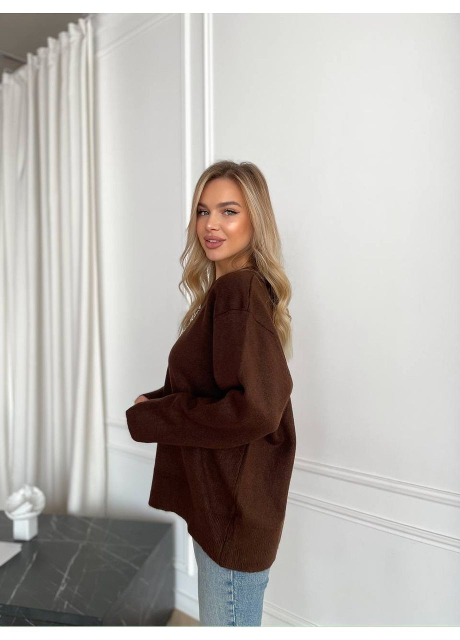 Коричневий демісезонний жіночий светр пуловер No Brand